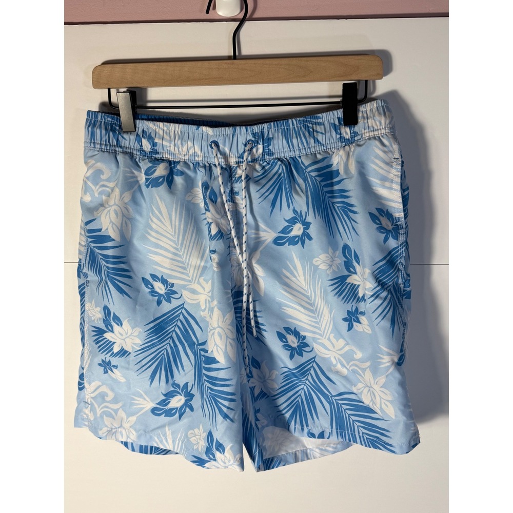 Goodfellow & Co Mens Blue White Tropical Floral Palm Leaf Swim Trunks Size M